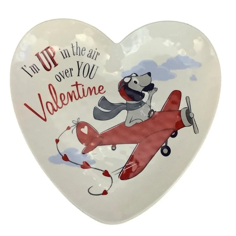Pottery Barn Kids Valentine Heart Dog‎ Airplane Up in the Air For You Plate Dish